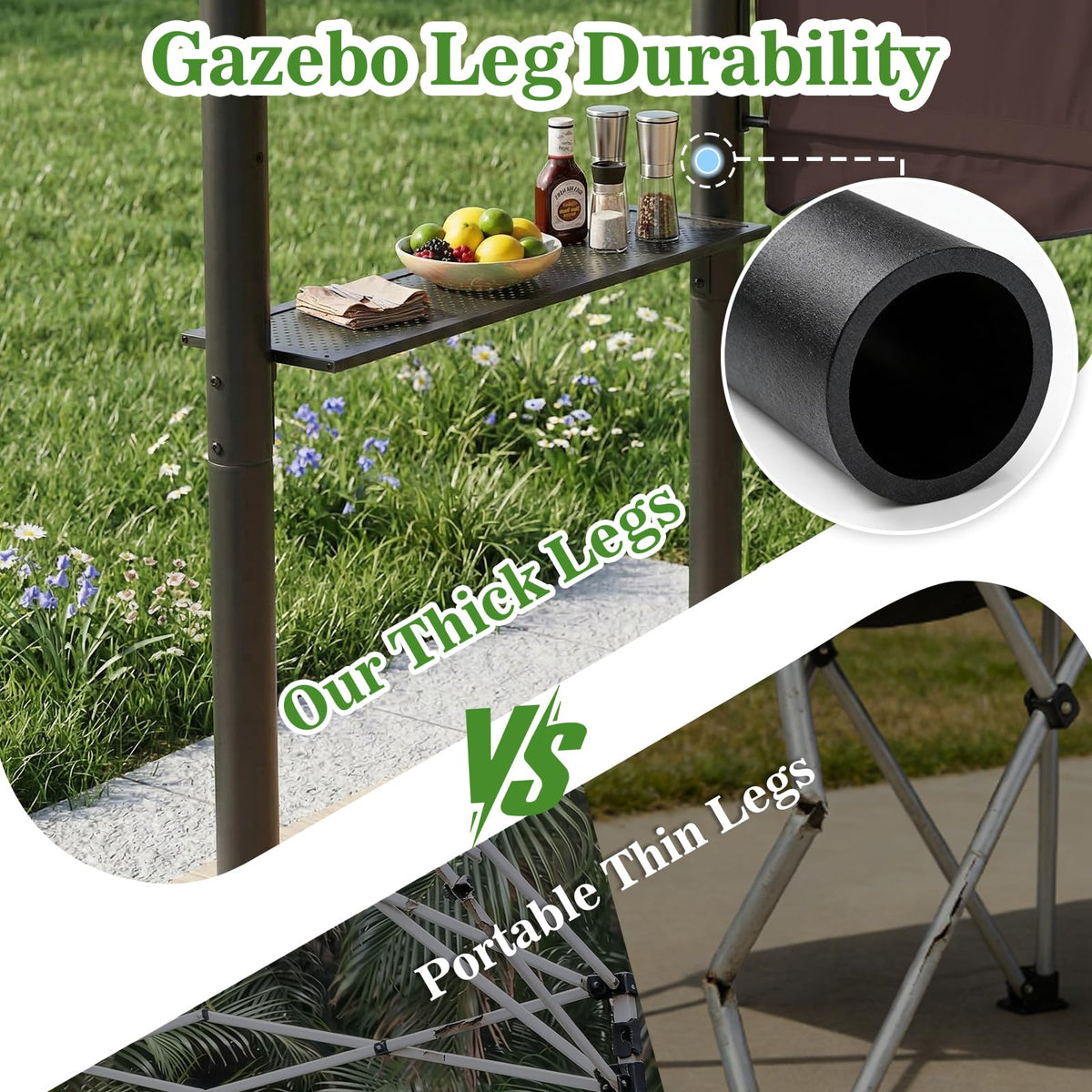 CHARMELEON grill gazebo weather-resistant fabric protects grill from elements.