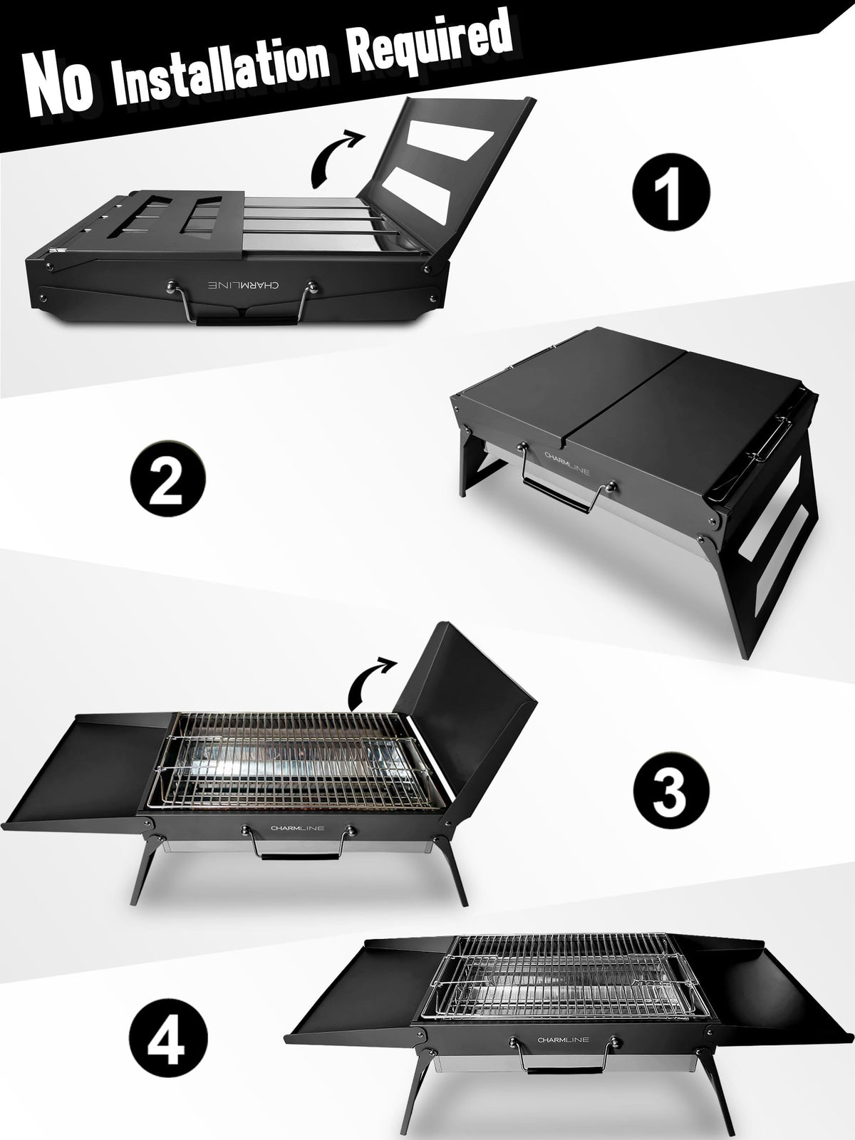 Charmline foldable portable grill ideal for camping and picnics.