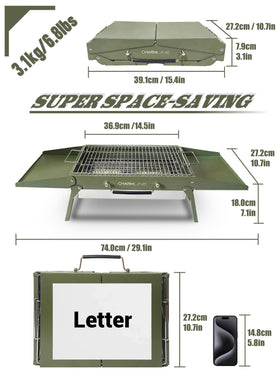 Charmline open-design grill with sauce area for convenient cooking.