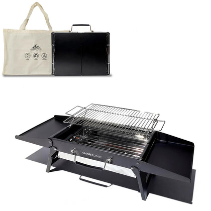 Charmline portable charcoal grill folded for compact storage and travel-friendly design