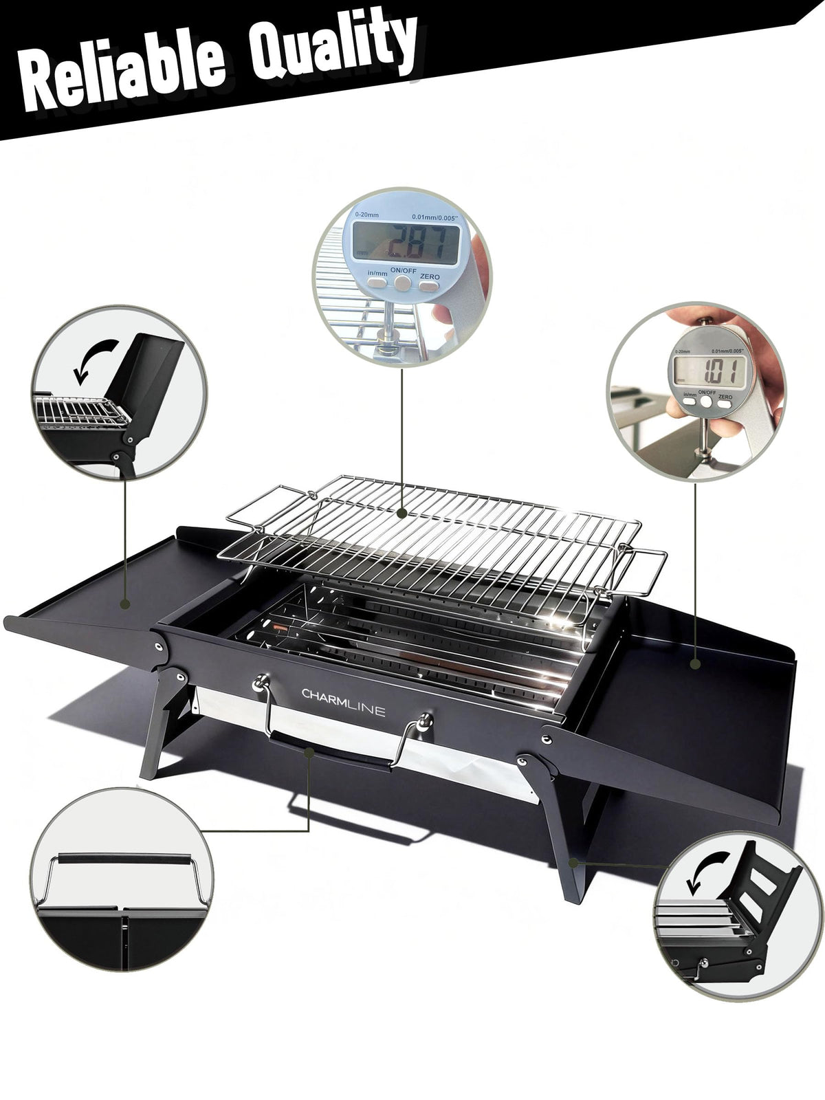 Charmline grill net lifted for quick charcoal changes without risk