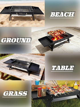 Charmline grill on stable feet works on beach, grass, or flat surfaces