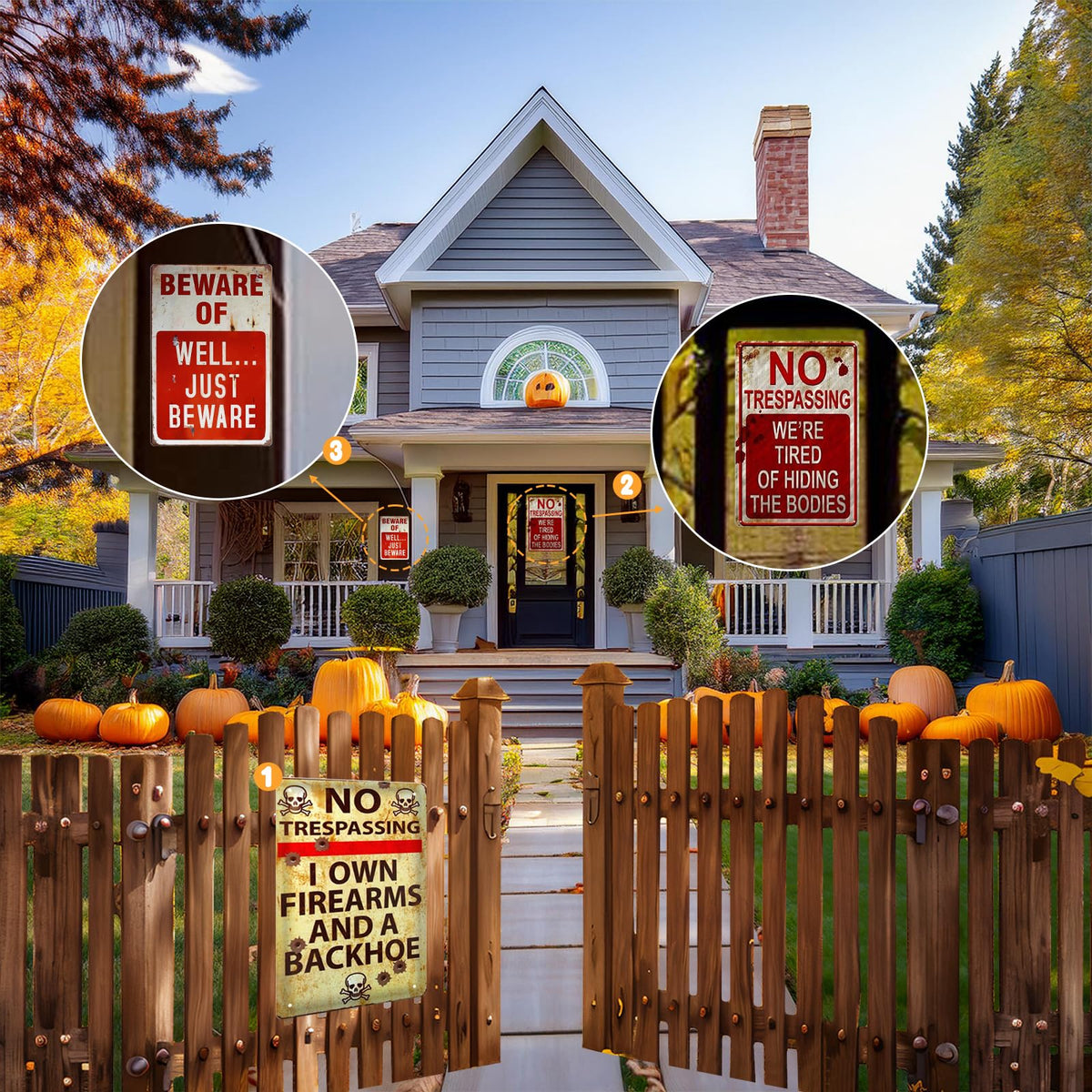 CHAROUP three-pack metal signs, versatile for yard and indoor walls.
