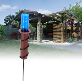 Chazcool floating rain gauge on lawn highlighting blue scale for easy readings.