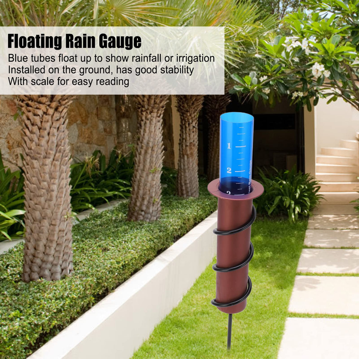 Chazcool rain gauge blue tube with clear centimeter scale for precise tracking.