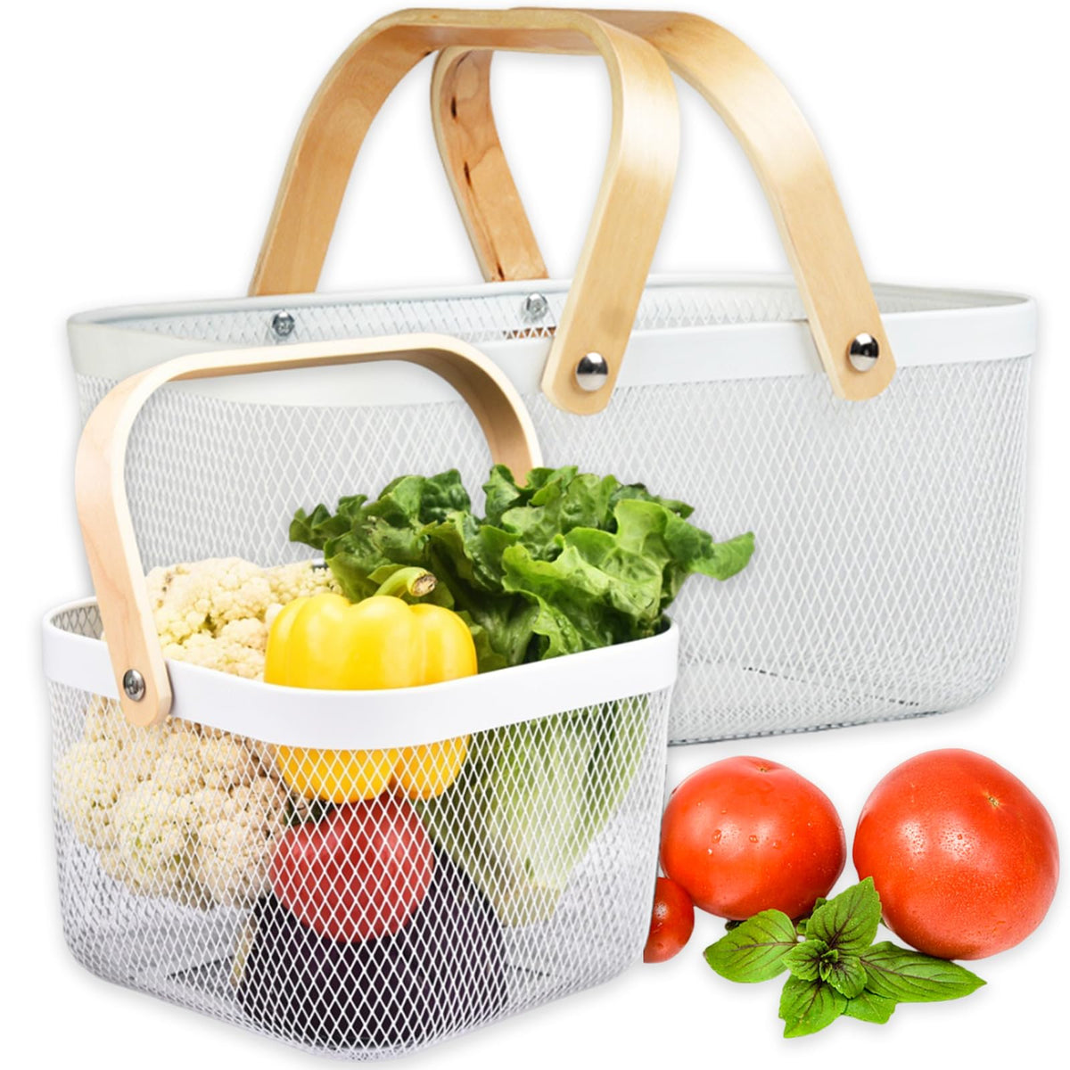 Cheardia large harvest basket with breathable mesh for fresh produce