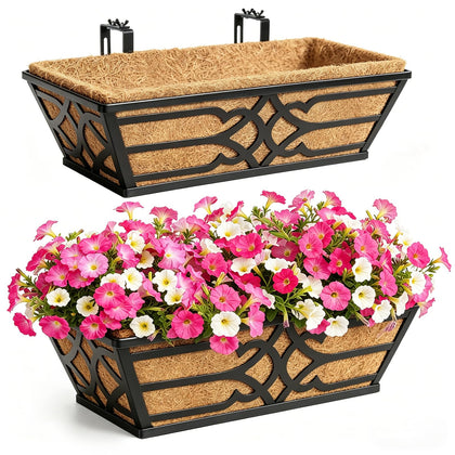 Cheehigo 2-pack 16in railing planter box with coco liner ideal for balcony greenery.