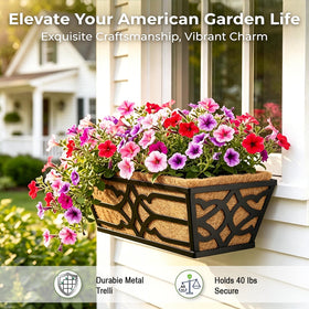 Cheehigo window box planter on deck railing using metal construction for durable outdoor display.