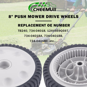 CheeMuii 734-04018 series wheel close-up shows gray hub and drive compatibility