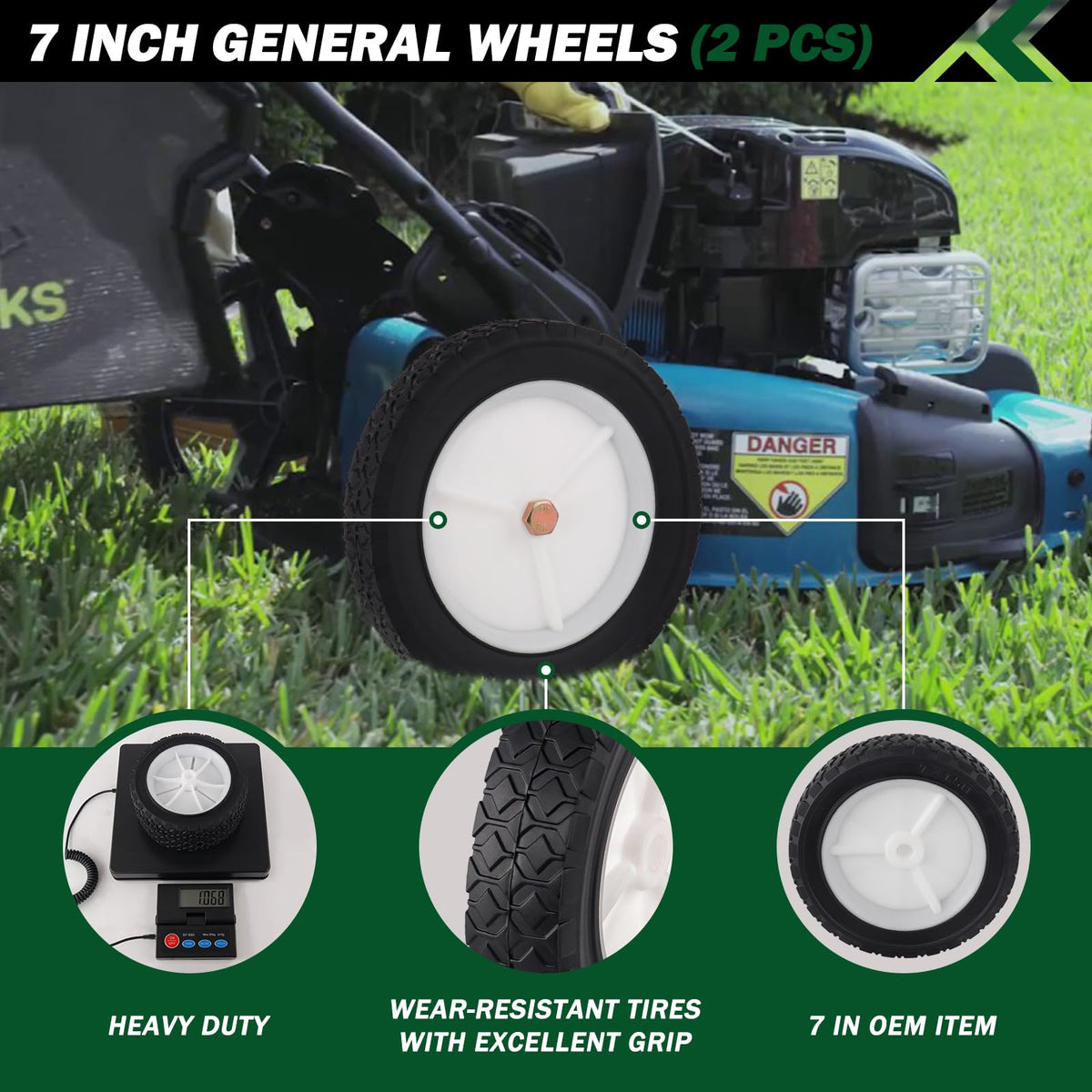 CheeMuii 7-inch wheels diameter 7in for wide compatibility with garden tools.