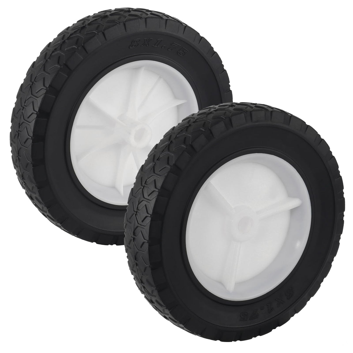 CheeMuii 8in wheel side view, highlighting durable PVC construction for mower replacement.