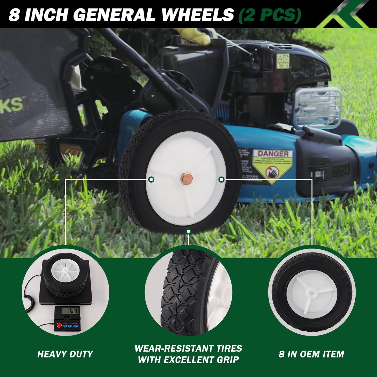 CheeMuii 8in wheel tread detail shows anti-slip pattern for better traction.