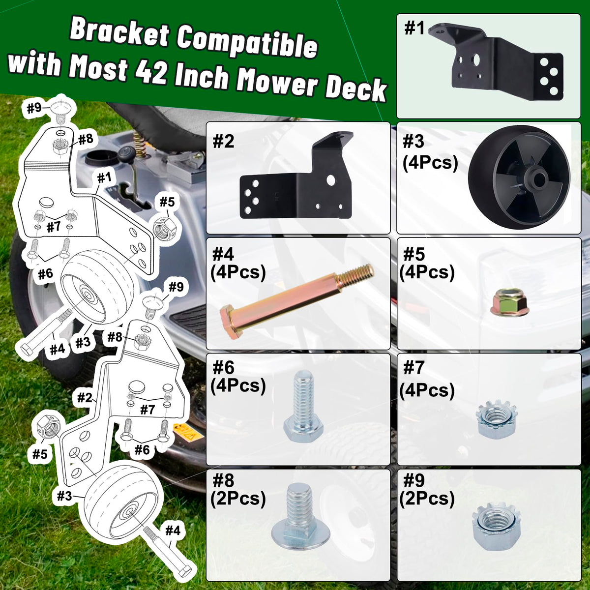 CheeMuii deck bracket kit for 42-inch decks, enables easy mounting.