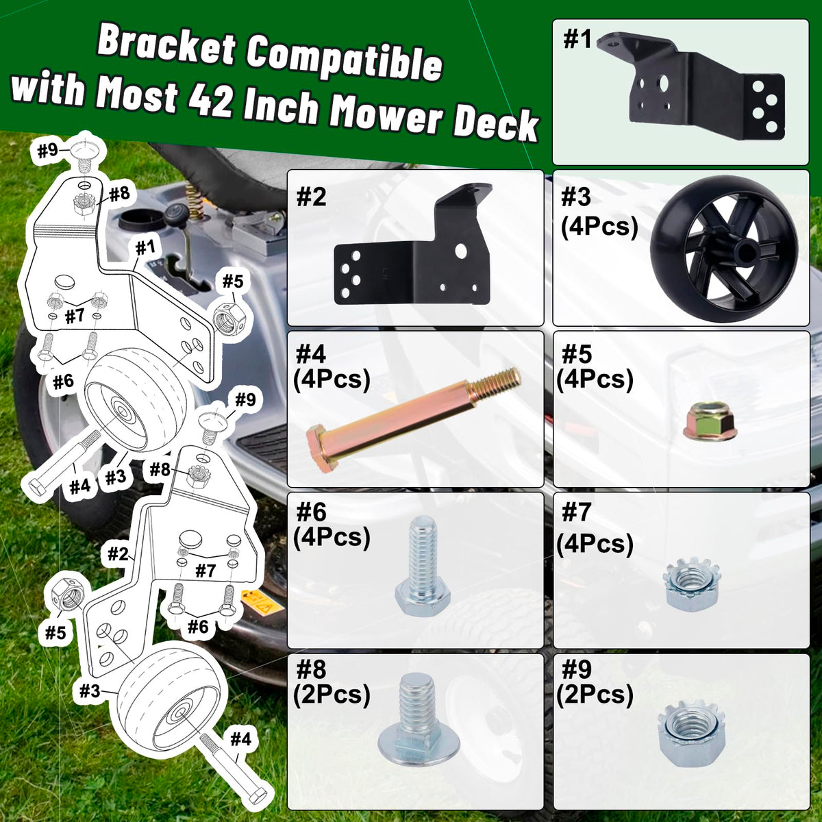 CheeMuii wheel brackets provide solid 42-inch deck attachment points for quick setup.