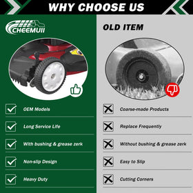 CheeMuii four-pack wheels ready for replacement in a variety of walk-behind mowers