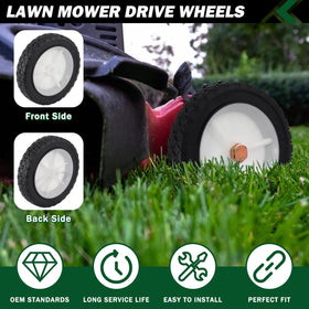 CheeMuii lawn mower wheel tread close-up highlights anti-slip traction