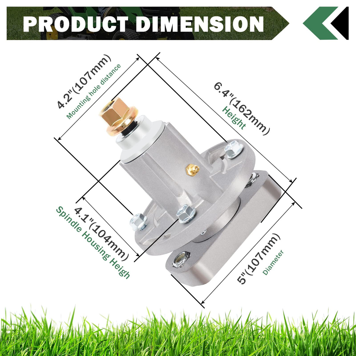 CheeMuii spindle bolts and grease zerk kit enable easy mounting and lubrication.