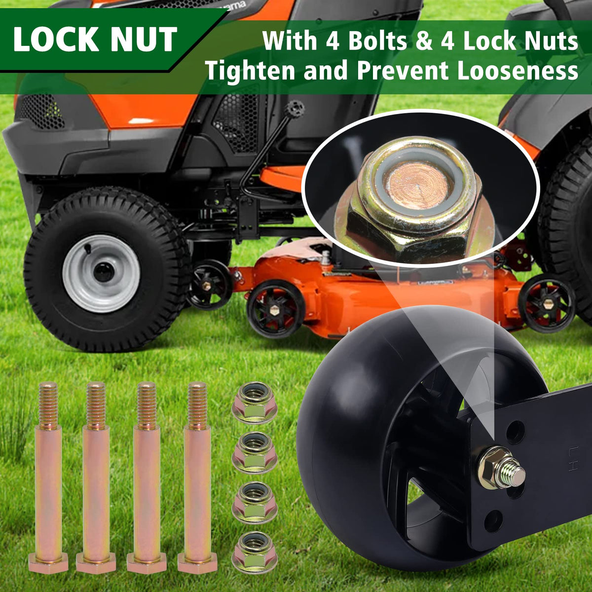 CheeMuii wheel close-up highlights 5-inch diameter for stable mowing support.
