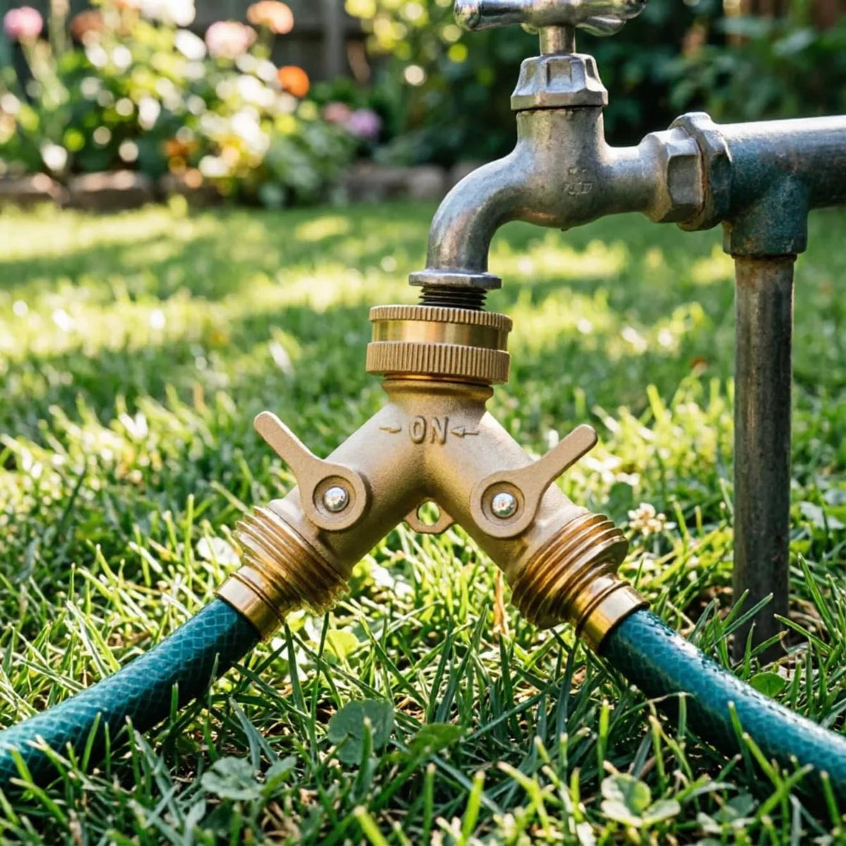 Cheerwater A30009B in-use with two hoses for efficient watering and reduced leaks