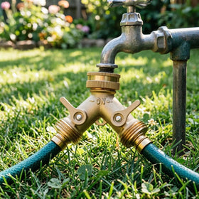 Cheerwater A30009B in-use with two hoses for efficient watering and reduced leaks