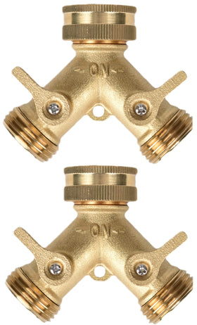 Cheerwater A30009B heavy-duty brass hose splitter side view showing solid handles for durability