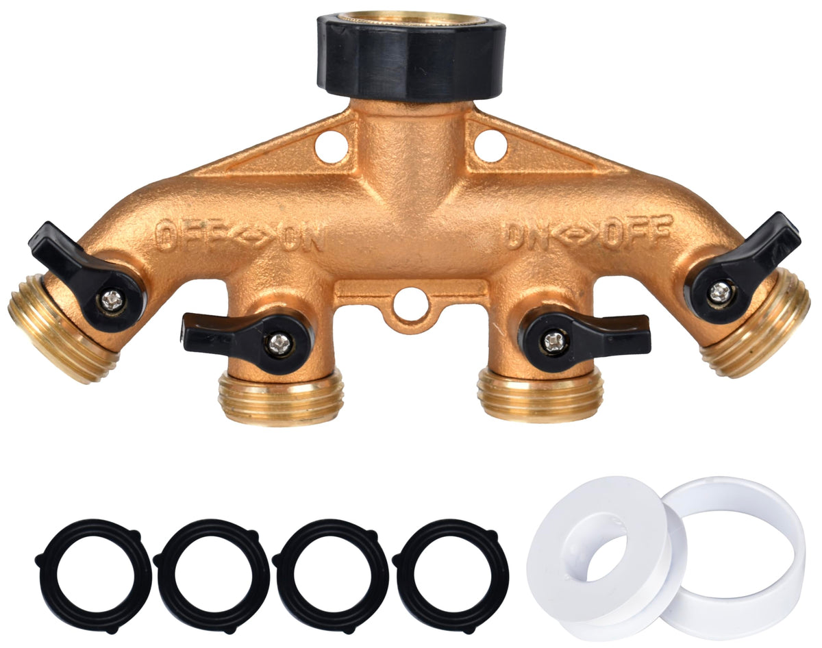 Cheerwater brass 4-way faucet splitter ready for quick, versatile watering setups.