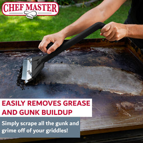 Chef Master flat-top grill cleaner highlighting durable stainless steel for daily use