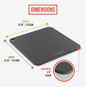 Chef Pomodoro 13-inch pizza steel showing sturdy 1/4-inch thickness for durability.