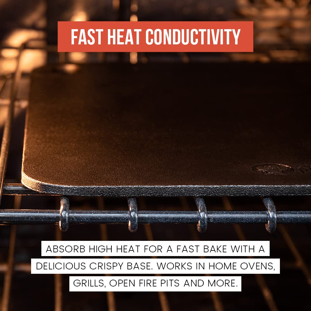 Chef Pomodoro pizza steel with lifting holes for easy handling.