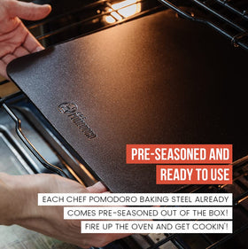 Chef Pomodoro pre-seasoned surface ready to use with smooth release.