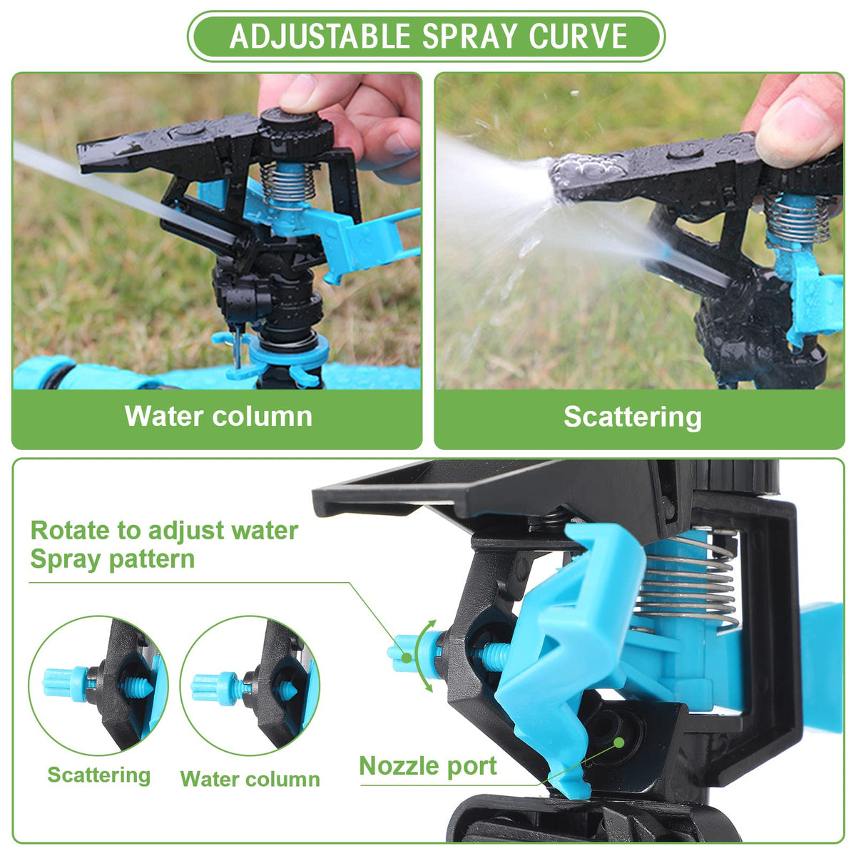 CHENGU lawn sprinkler with deflector control adjusts spray range precisely.