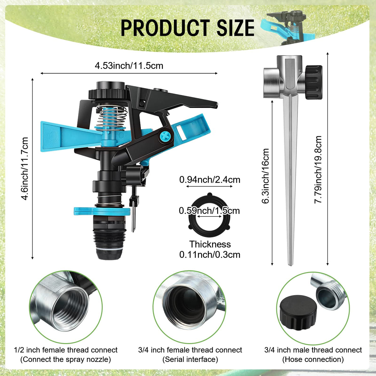 CHENGU Sprinkler with metal tip and ABS body for durable outdoor use.