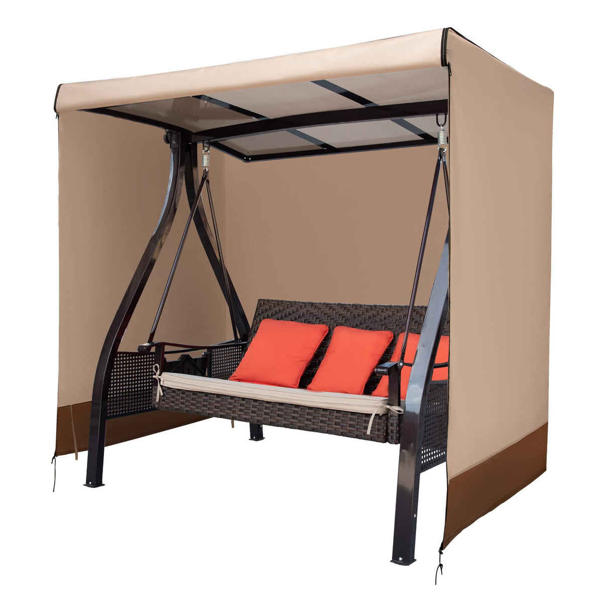 CHENGWEI 3-seater outdoor swing cover front view protects from rain and debris.