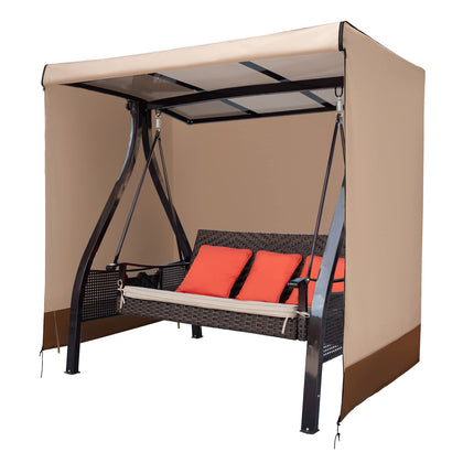 CHENGWEI 3-seater outdoor swing cover front view protects from rain and debris.