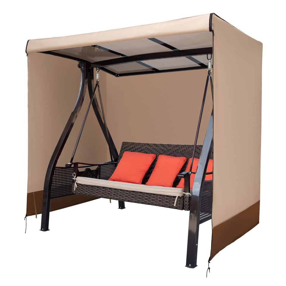 CHENGWEI 3-seater outdoor swing cover front view protects from rain and debris.