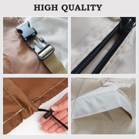 CHENGWEI dual front zippers with self-locking slider provide adjustable coverage.
