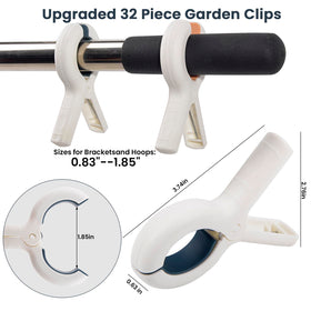 ChezMax greenhouse clips securing plant cover on a hoop for wind protection.