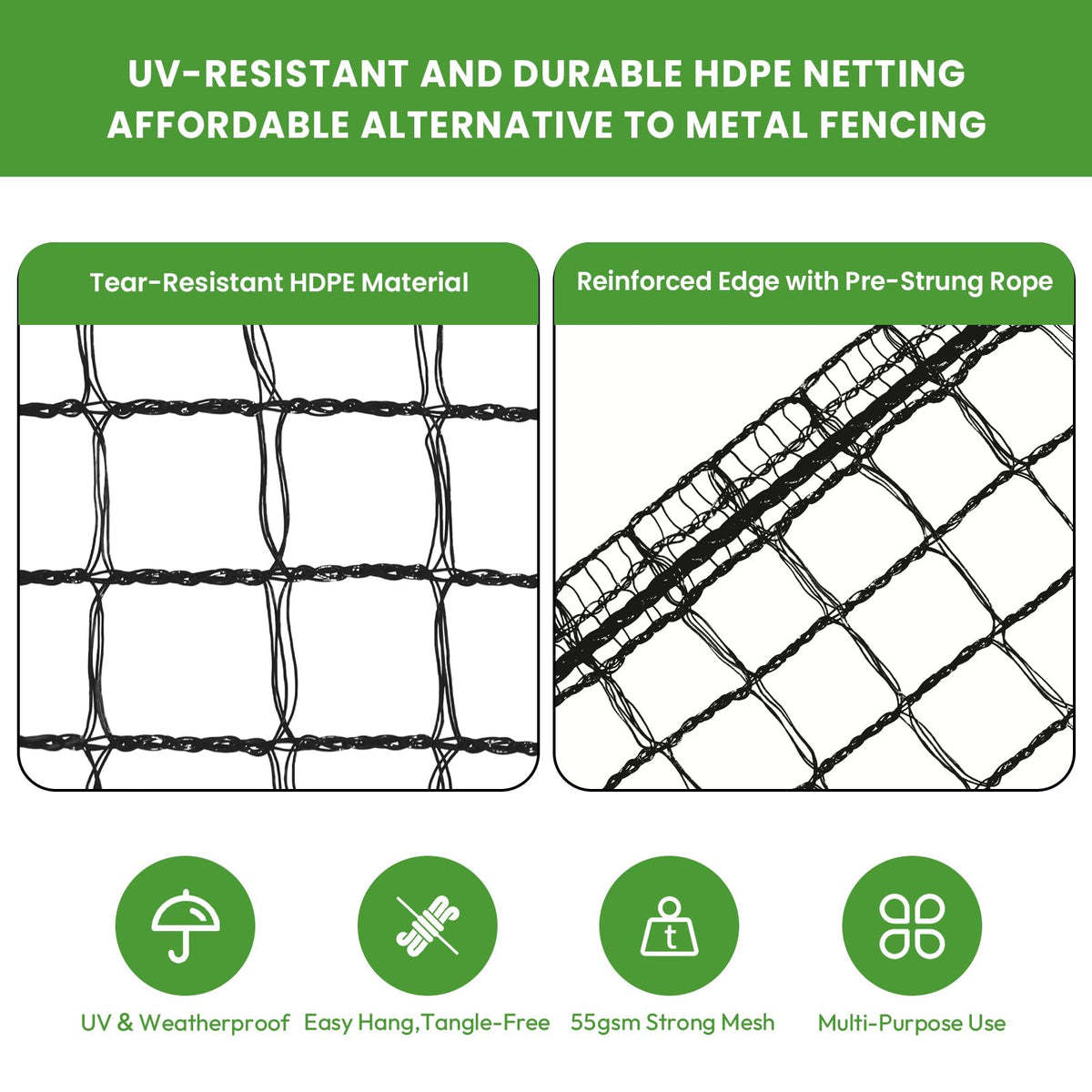 CHFAPH easy-install netting with built-in ropes speeds up setup