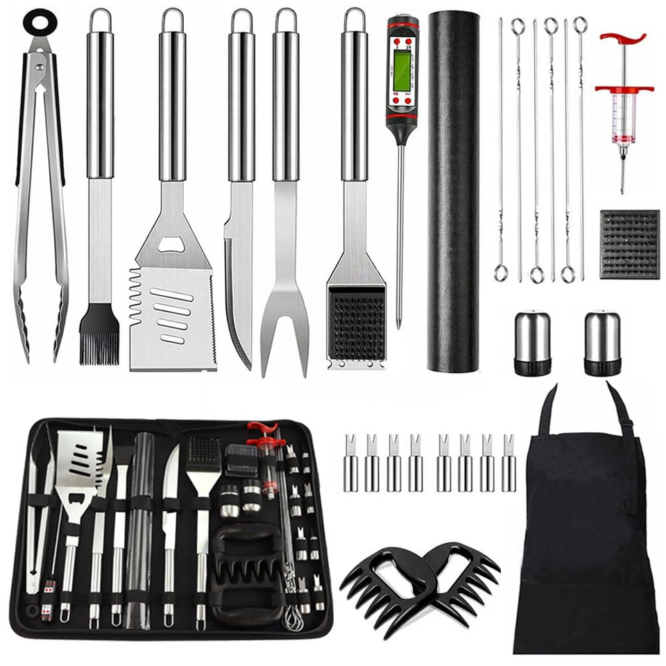 CHI SHANG 30-piece grill set assembled for outdoor grilling and easy storage