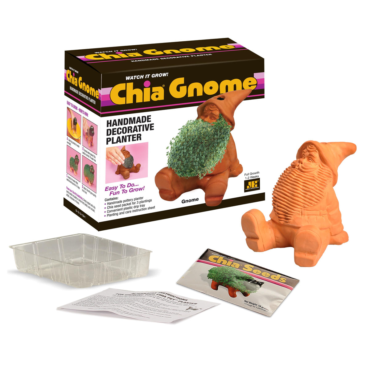 Chia Gnome washable planter emphasizes reuse and long-term decor versatility.