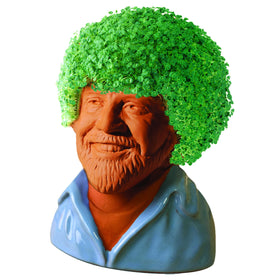 Chia Happy Painter blue shirt planter display adds decorative pottery style.