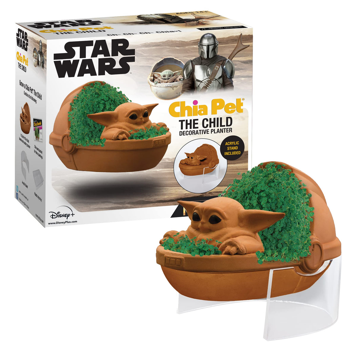 Chia Pet Floating Edition Baby Yoda with Stand, a playful centerpiece that grows.