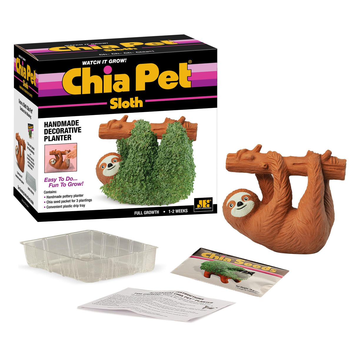 Chia Pet Sloth growth unfolds over 1–2 weeks for a playful display.
