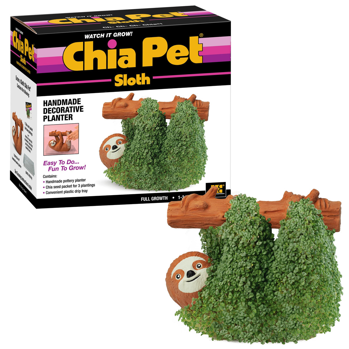 Chia Pet Sloth with seed pack for easy planting and quick green growth.