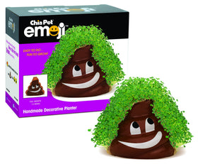 Chia Poopy Emoji planter front view for playful decor and easy-growing chia art
