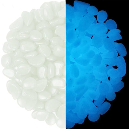 Chic Style glow stones lining a blue-lit walkway for safe nighttime paths.