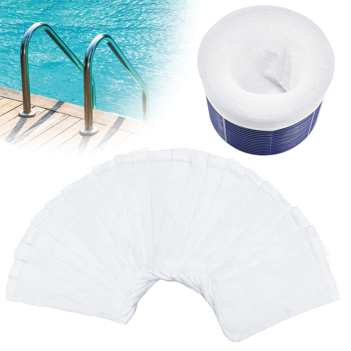 Chicarry 200-pack pool skimmer socks bulk set protects filters and reduces maintenance.