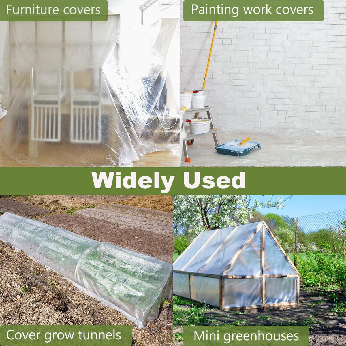 Chicarry heavy-duty plastic sheeting is versatile for covers, painting, and packaging.