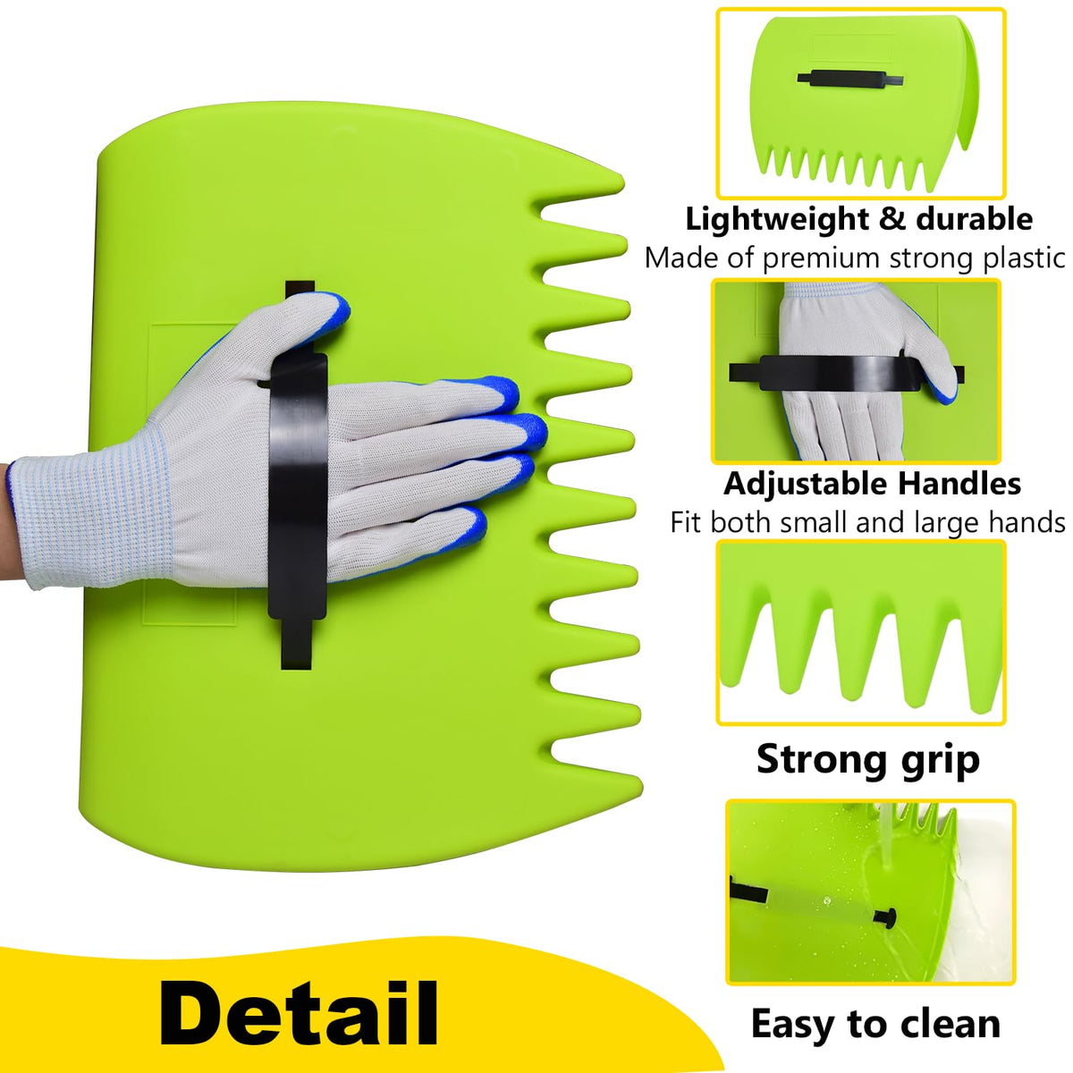 Chicarry gloves with scoops protect hands during debris pickup.