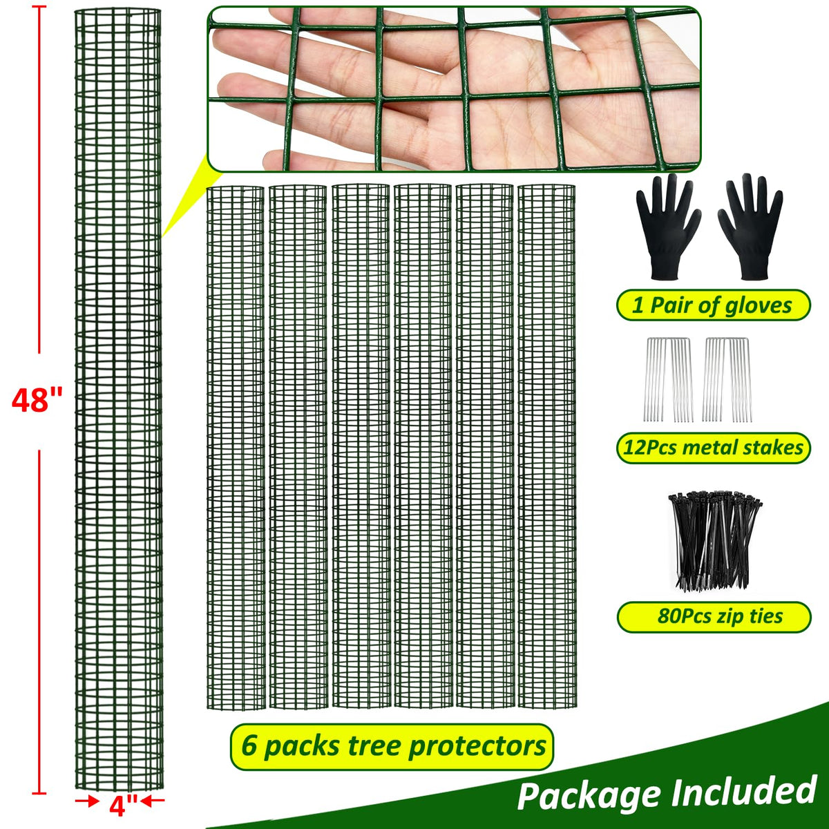 Chicarry six pack metal tree guards protect trunks during mowing.